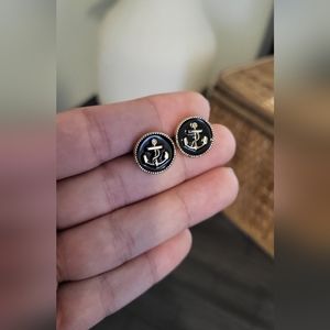 Vintage Style Nautical Anchor Button Stud/Post Earrings
